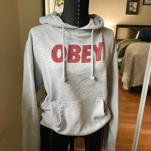 OBEY Gray & Red Hoodie/Sweatshirt - Size M